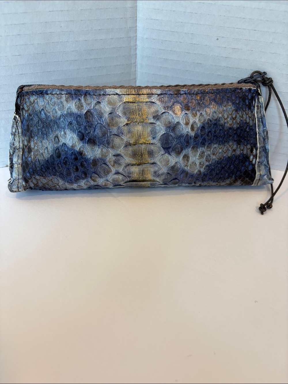 b. may Blue Metallic Snakeskin Zip Case